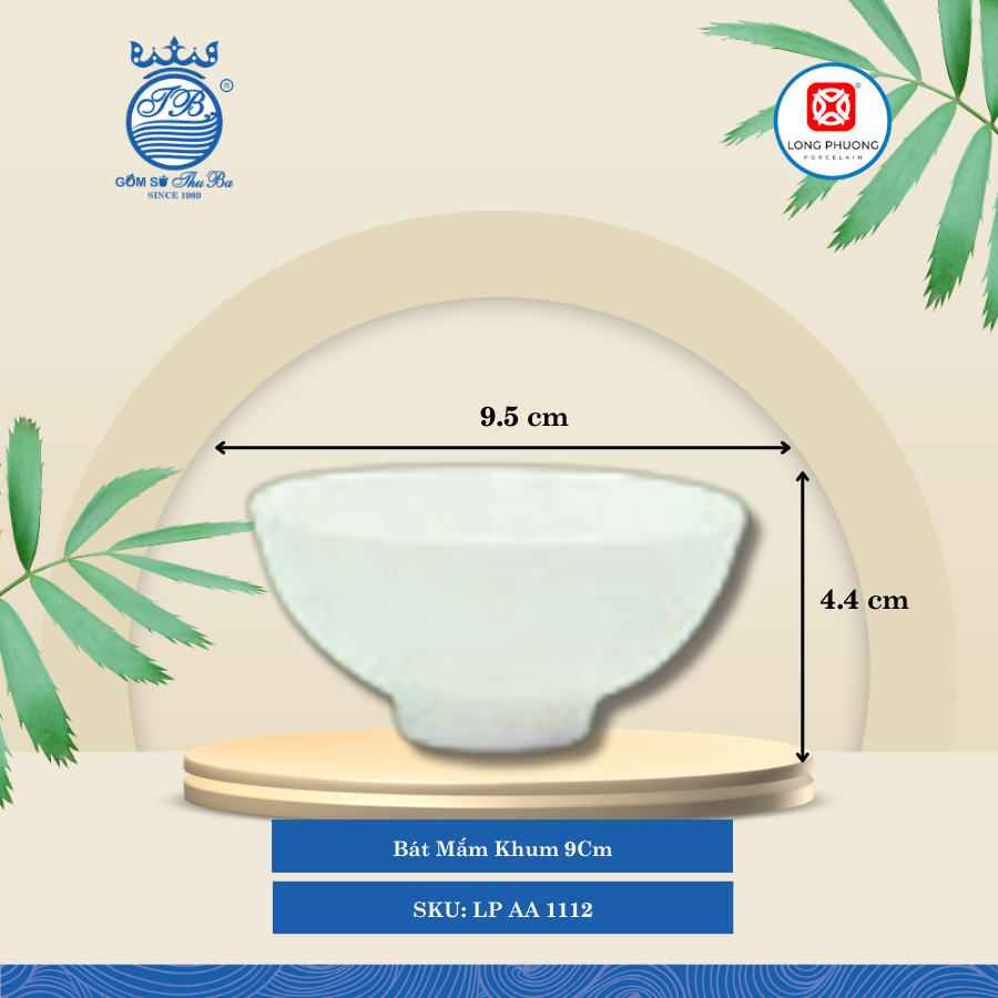 Bát Mắm Khum Trắng Ø: 9.5cm Cao: 4.4cm 240 Cái/Thùng 120 Cái/Hộp Long Phương Sứ LP AA 1112