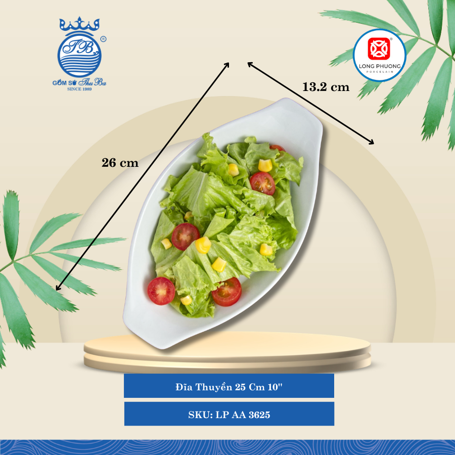 Dĩa Thuyền Trắng (Nhiều Size) Long Phương Sứ