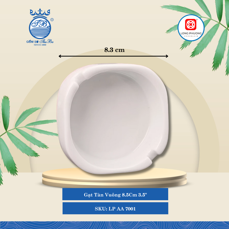 Gạt Tàn Vuông Trắng (Nhiều Size) Long Phương Sứ
