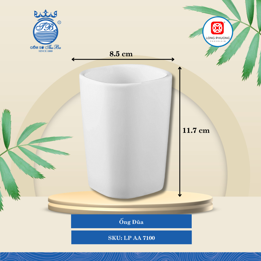 Ống Đũa Trắng Ø: 8.5cm Cao: 11.7cm 60 Cái/Thùng 30 Cái/Hộp Long Phương Sứ LP AA 7100