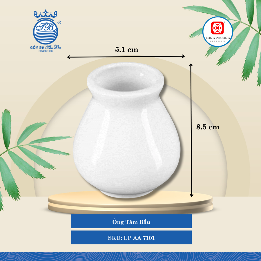 Ông Tăm Bầu Trắng Ø: 5.1cm Cao: 8.5cm 300 Cái/Thùng 75 Cái/Hộp Long Phương Sứ LP AA 7101