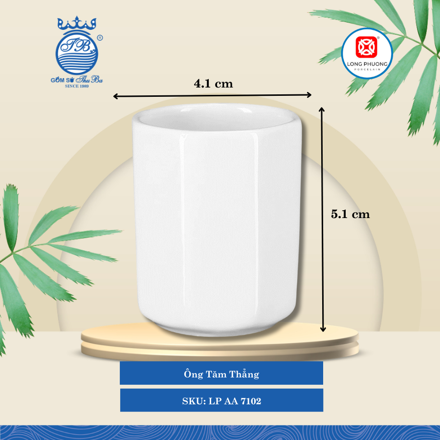Ông Tăm Thẳng Trắng Ø: 4.1cm Cao: 5.1cm 400 Cái/Thùng 200 Cái/Hộp Long Phương Sứ LP AA 7102