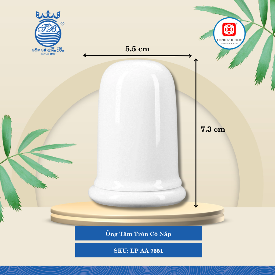 Ông Tăm Tròn Có Nắp Trắng Ø: 5.5cm Cao: 7.3cm 200 Cái/Thùng 100 Cái/Hộp Long Phương Sứ LP AA 7551