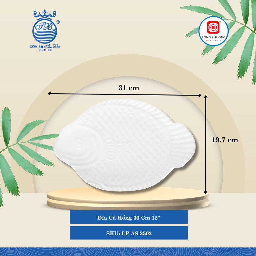 Dĩa Cá Hồng Trắng (Nhiều Size) Long Phương Sứ