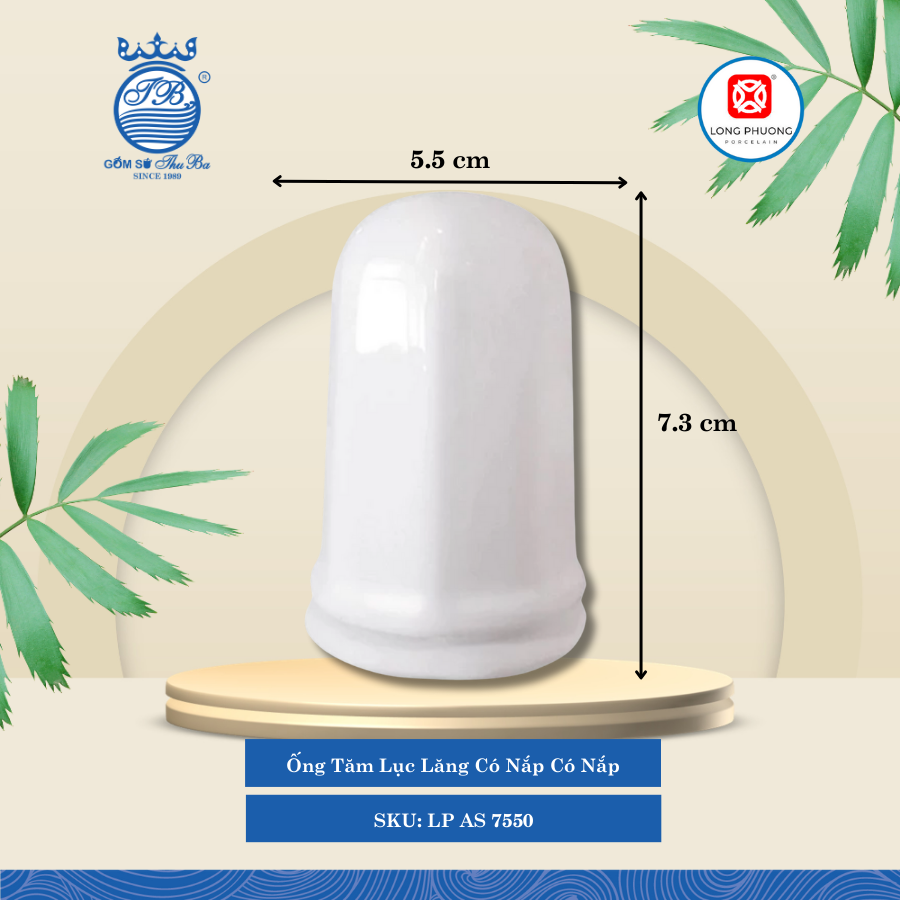 Ống Tăm Lục Lăng Có Nắp Có Nắp Trắng Ø: 5.5cm Cao: 7.3cm 200 Cái/Thùng 100 Cái/Hộp Long Phương Sứ LP AS 7550