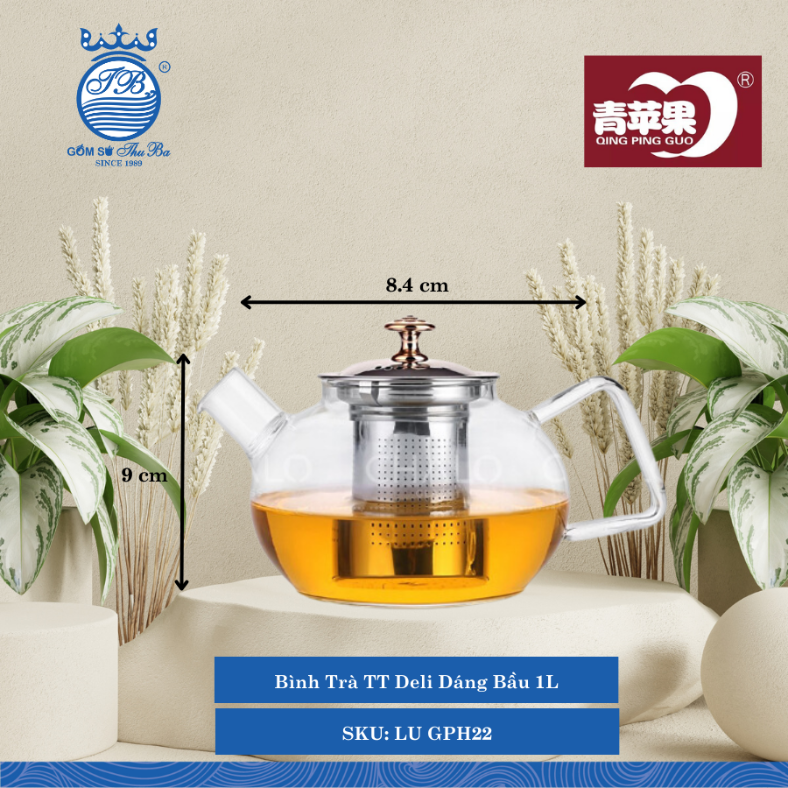 Bình Trà TT Deli Dáng Bầu 1L ØMiệng: 8.4cm 1,000ml Cao: 9cm 24 Cái/Thùng LU GPH22