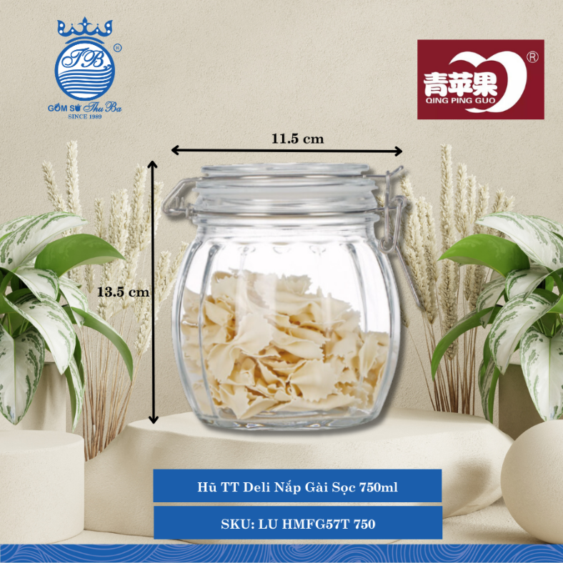Hủ Nắp Gài Sọc (Nhiều Size) DELI Thủy Tinh