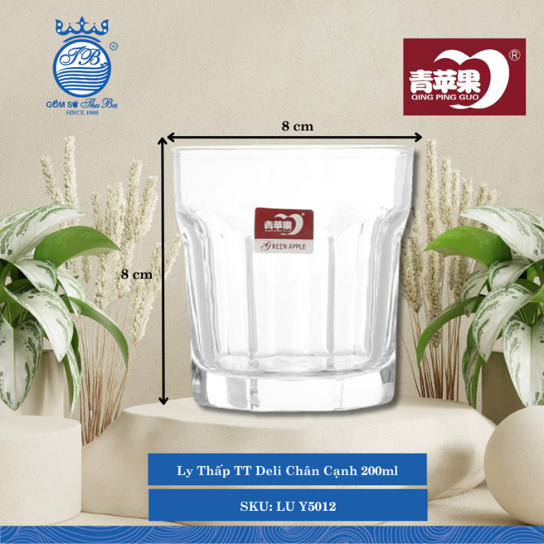 Ly Thấp TT Deli Chân Cạnh 200ml ØĐáy: 6cm ØMiệng: 8cm 200ml Cao: 8cm 48 Cái/Thùng LU Y5012