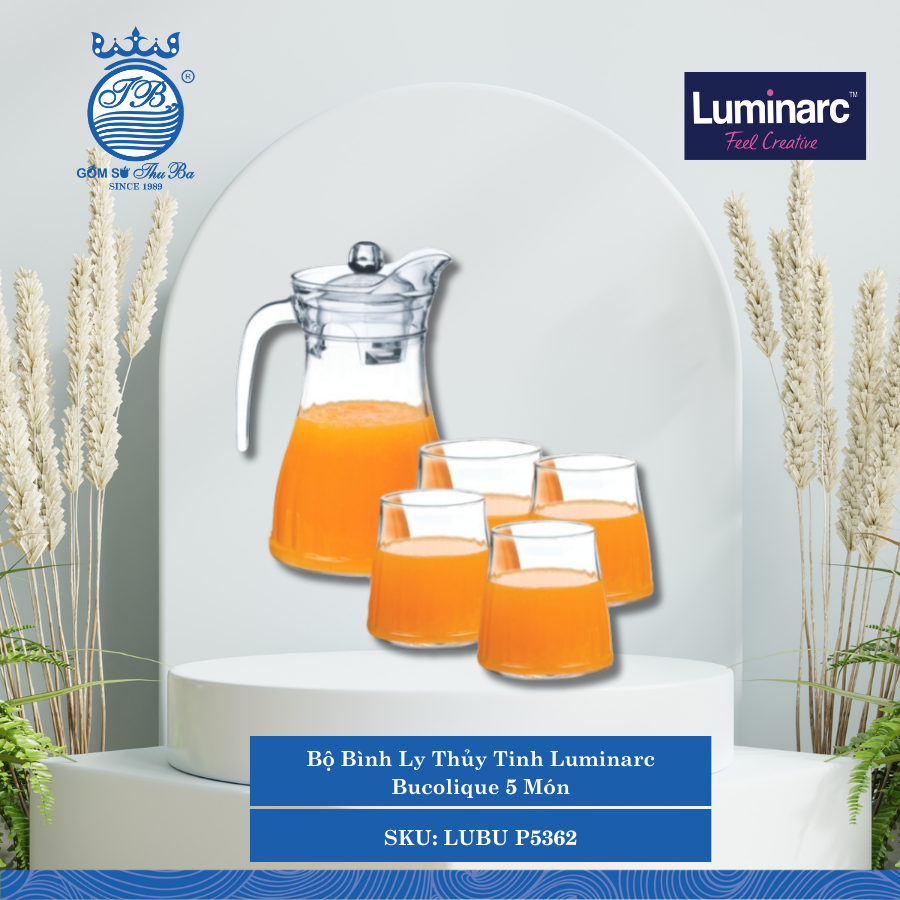 Bộ Bình Ly Thủy Tinh Luminarc Bucolique 5 Món 4 Bộ/Thùng LUBU P5362
