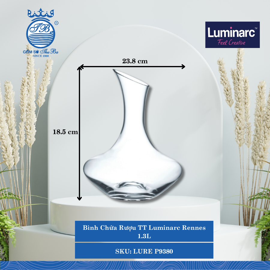 Bình Chứa Rượu TT Luminarc Rennes 1.3L Ø: 23.8cm 1,300ml Cao: 18.5cm 6 Cái/Thùng LURE P9380