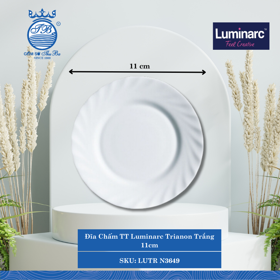 Đĩa Chấm TT Luminarc Trianon Trắng 11cm Ø: 11cm Cao: 3cm 36 Cái/Thùng 6 Cái/Lốc LUTR N3649
