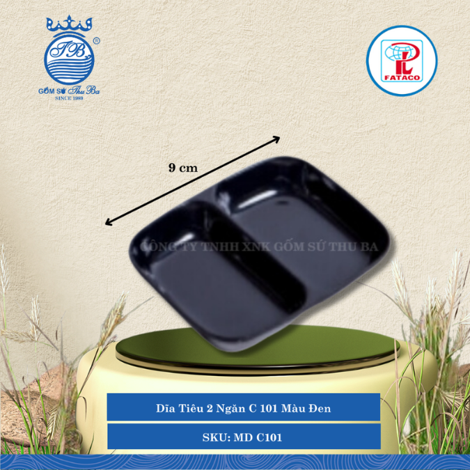 Dĩa Tiêu 2 Ngăn C 101 Màu Đen Dài: 9cm Rộng: 7.3cm Cao: 1.5cm Fataco Nhựa MD C101