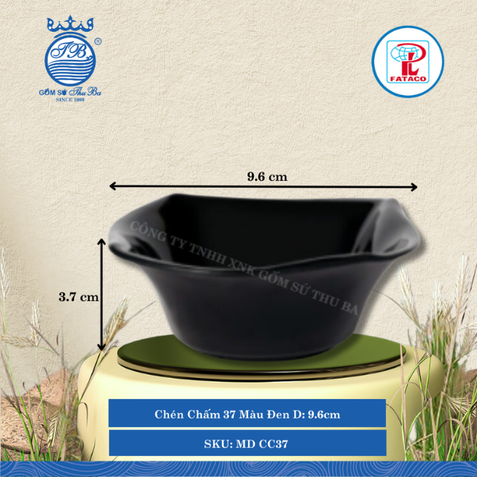 Chén Chấm 37 Màu Đen Dài: 9.6cm Rộng: 8.5cm Cao: 3.7cm Fataco Nhựa MD CC37