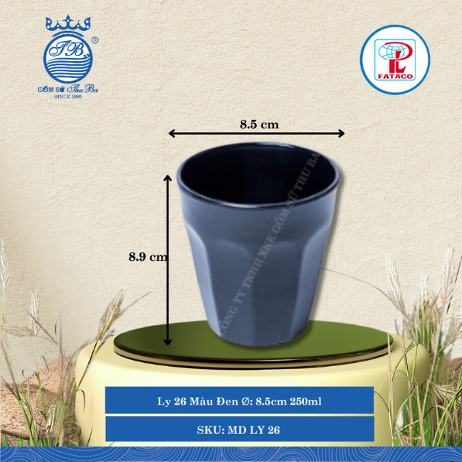 Ly 26 Màu Đen Ø: 8.5cm 250ml Cao: 8.9cm Fataco Nhựa MD LY 26