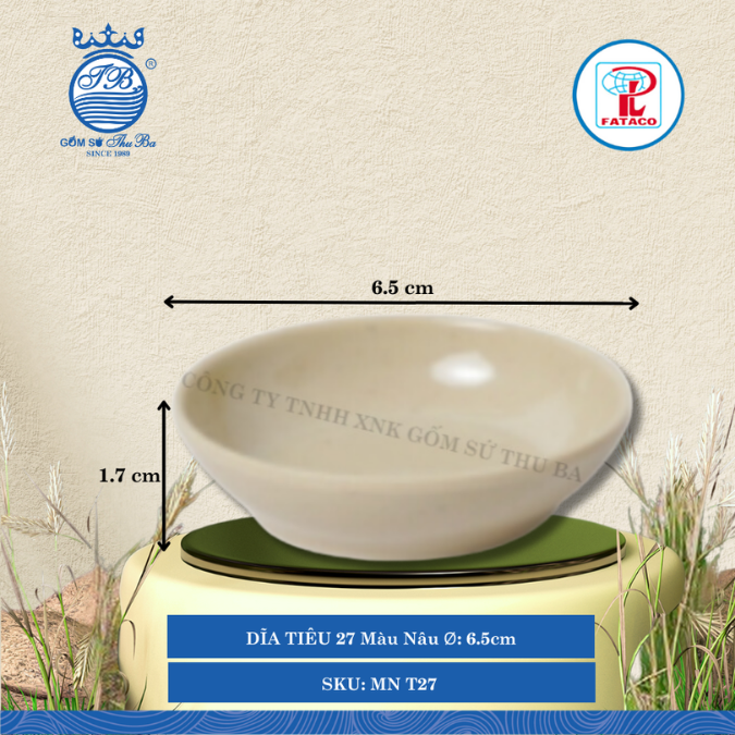 DĨA TIÊU 27 Màu Nâu Ø: 6.5cm Cao: 1.7cm Fataco Nhựa MN T27