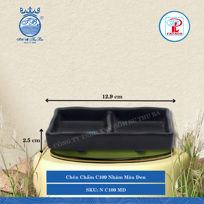 Chén Chấm C109 Nhám Màu Đen Dài: 12.9cm Rộng: 8cm Cao: 2.5cm Fataco Nhựa N C109 MD