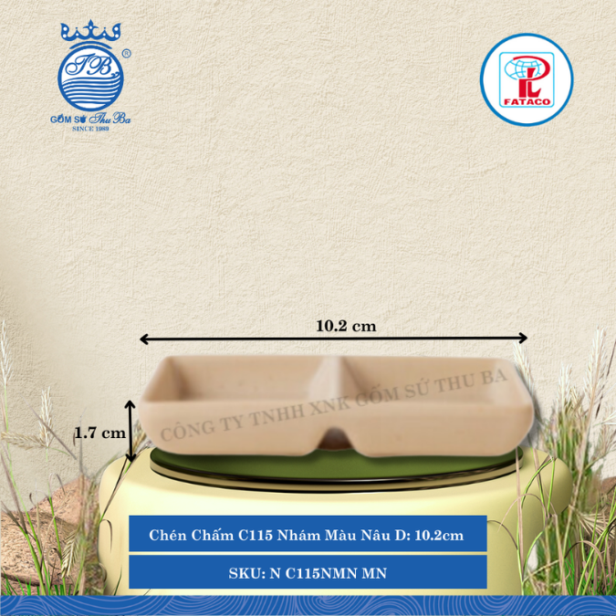Chén Chấm C115 Nhám Màu Nâu Dài: 10.2cm Rộng: 6.3cm Cao: 1.7cm Fataco Nhựa N C115NMN MN