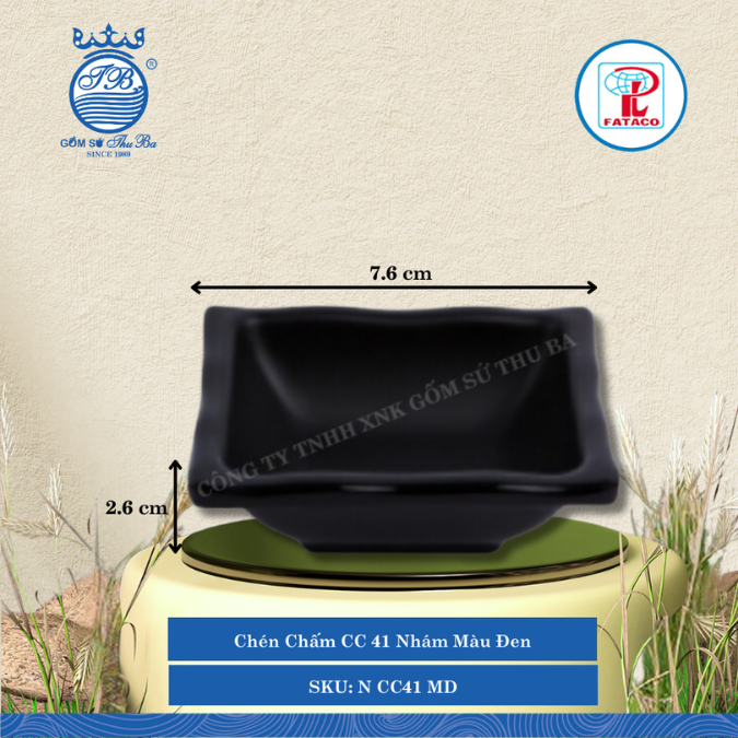 Chén Chấm CC 41 Nhám Màu Đen Dài: 7.6cm Rộng: 6.8cm Cao: 2.6cm Fataco Nhựa N CC41 MD