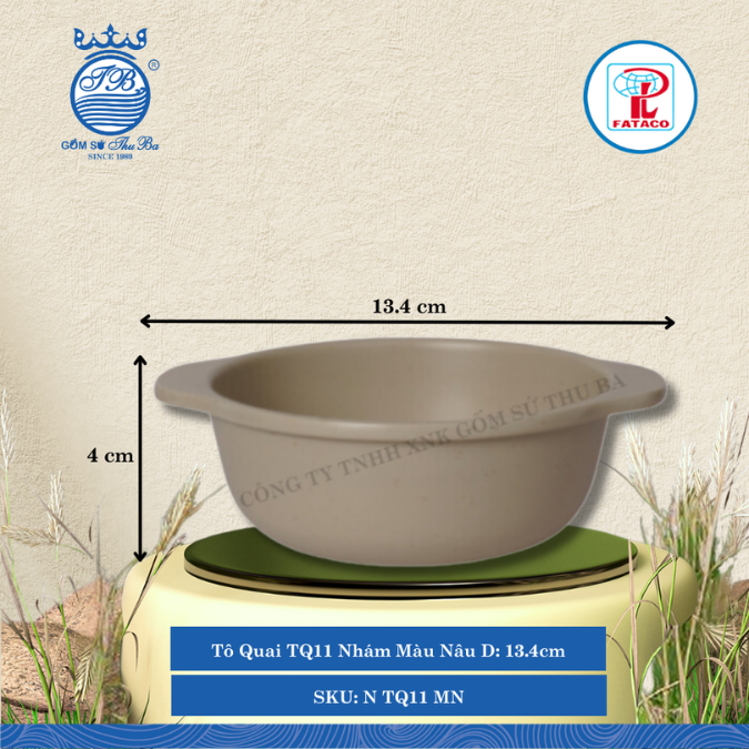 Tô Quai TQ11 Nhám Màu Nâu Dài: 13.4cm Rộng: 11.3cm Cao: 4cm Fataco Nhựa N TQ11 MN