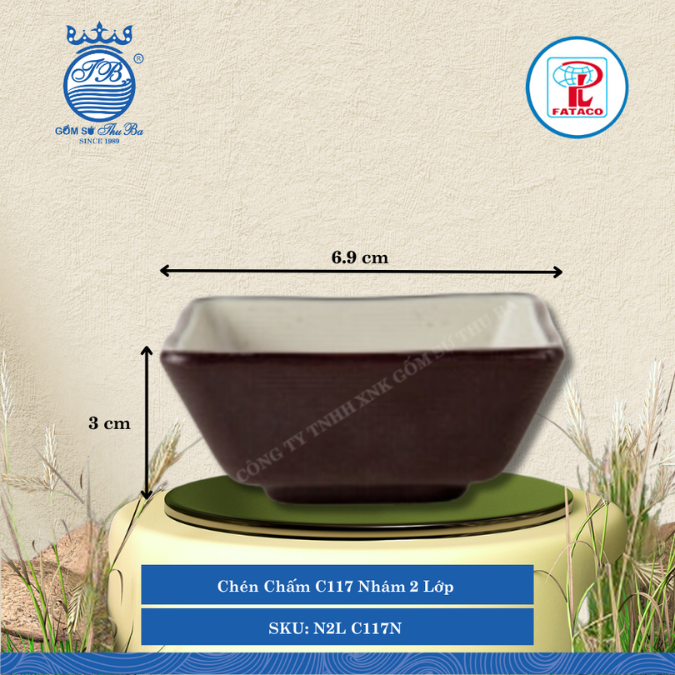 Chén Chấm C117 Nhám 2 Lớp Dài: 6.9cm Rộng: 6.9cm Cao: 3cm Fataco Nhựa N2L C117N