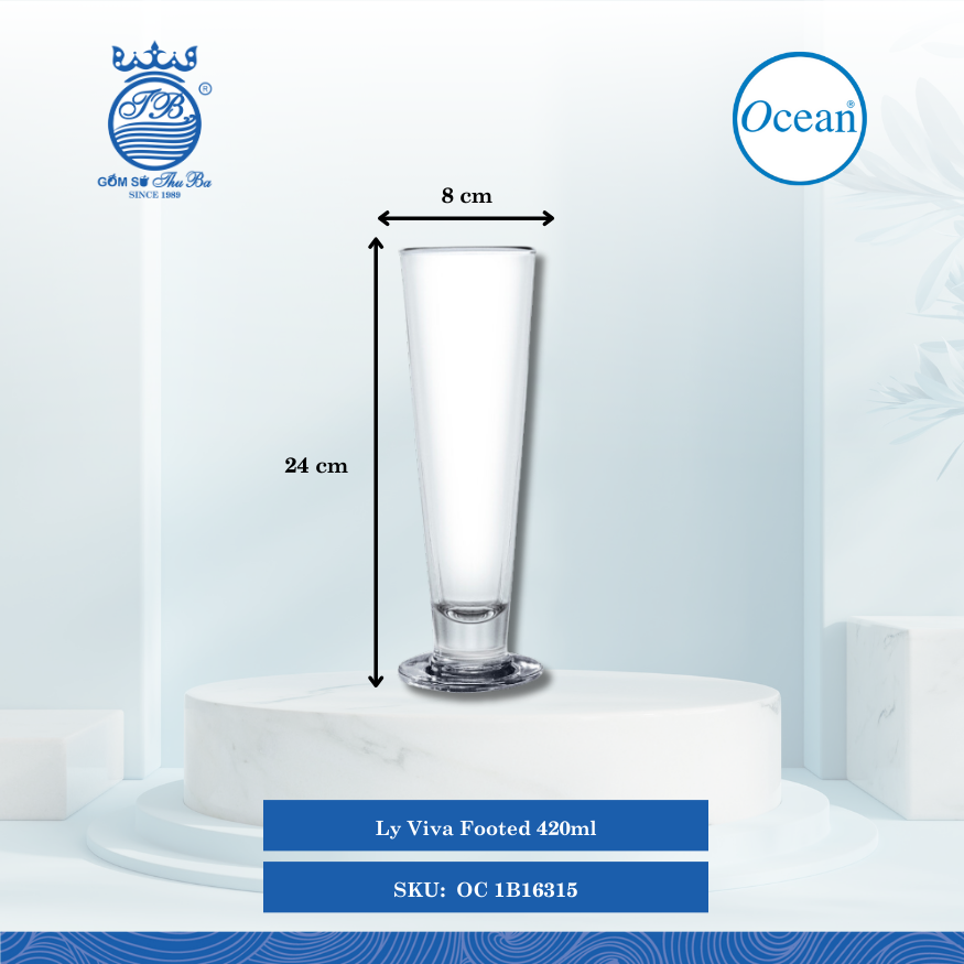 Ly Viva Footed Ø: 8cm ØĐáy: 8cm ØMiệng: 7cm 420ml Cao: 24cm Ocean Thủy Tinh OC 1B16315