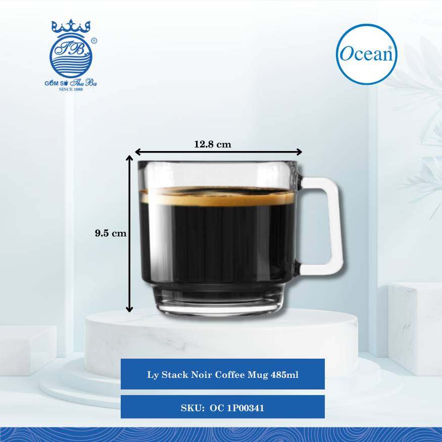 Tách Stack Noir Coffee Mug, 485ml Ø: 12.8cm 485ml Cao: 9.5cm Ocean Thủy Tinh OC 1P00341