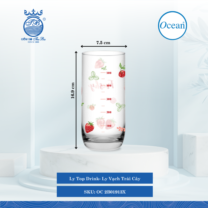 Ly Đo Lường Fine Drink In Hoa Các Loại Ocean Thủy Tinh