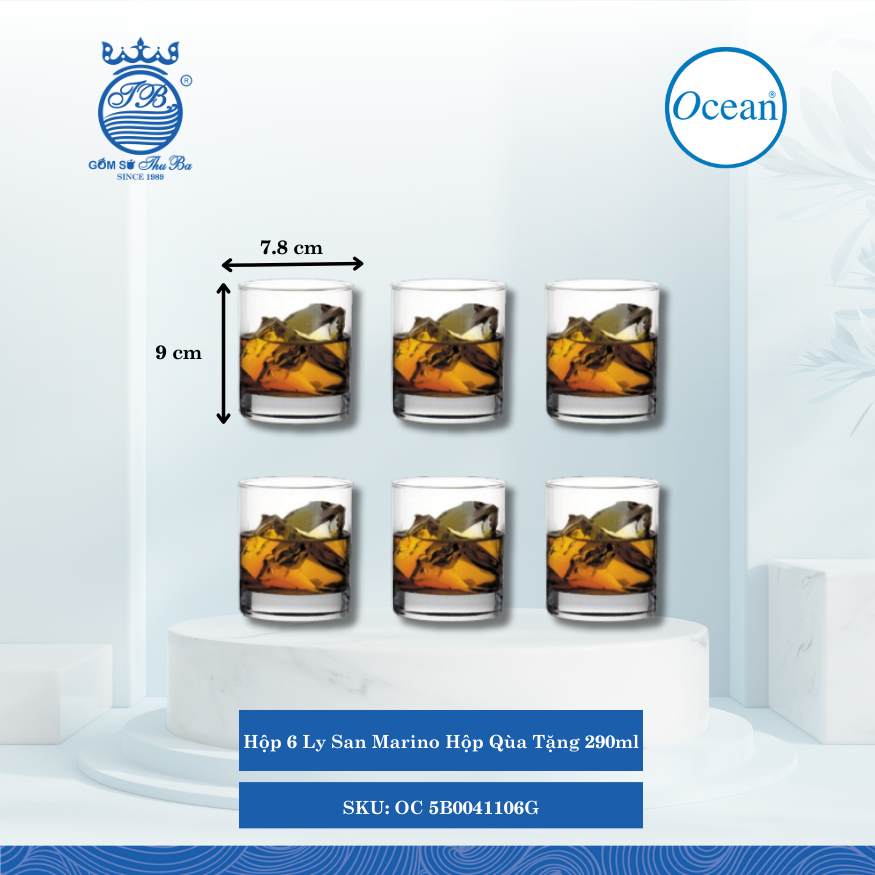 Hộp 6 Ly San Marino Hộp Qùa Tặng Ocean Thủy Tinh