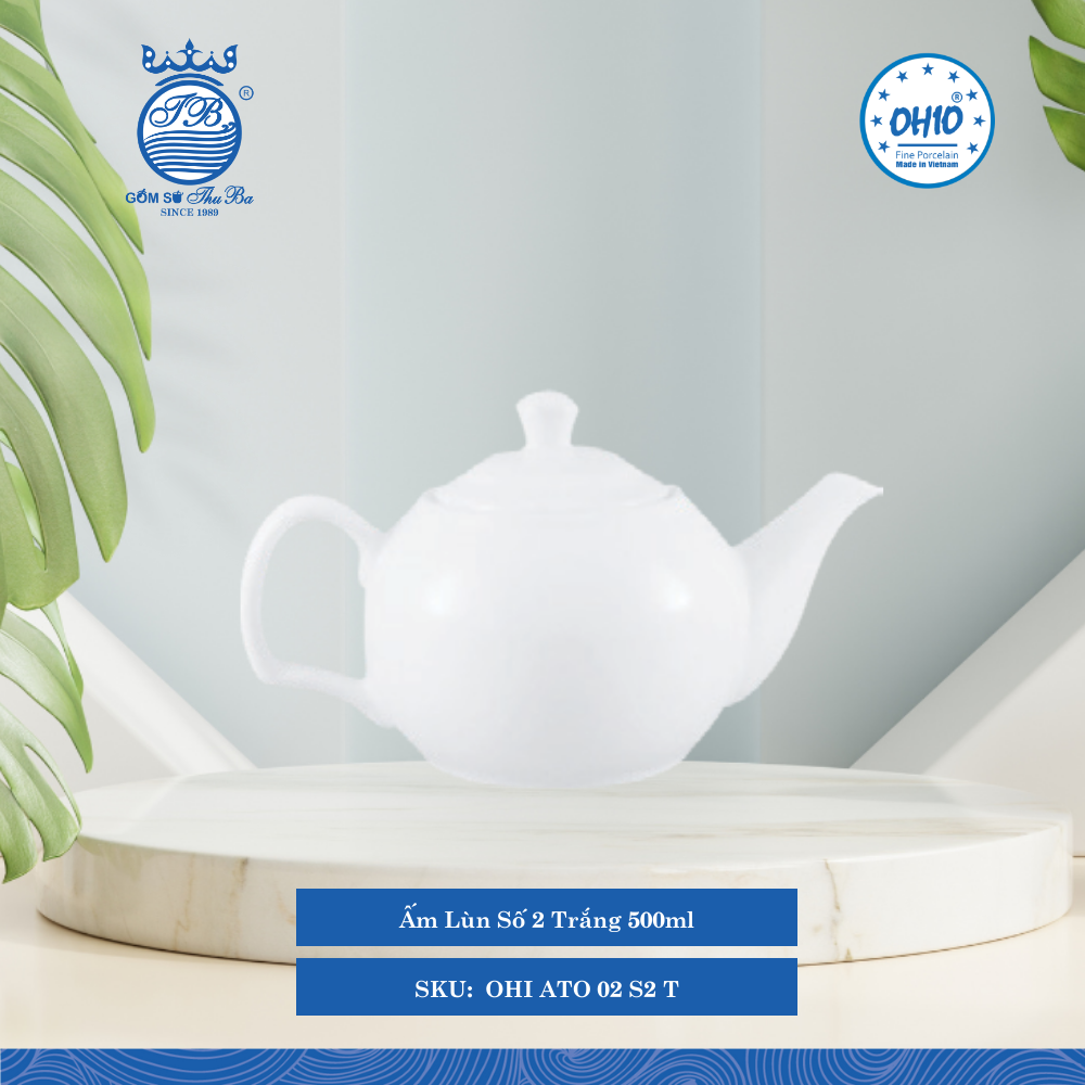 Ấm Lùn Số 2 A1 Trắng 500ml 6 Cái/Thùng Ohio Sứ OHI ATO 02 S2 T