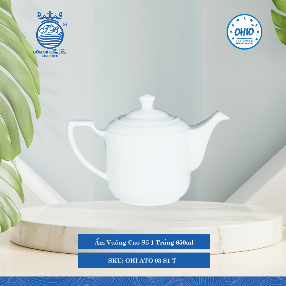 Ấm Vuông Cao Số 1 A1 Trắng 650ml 6 Cái/Thùng Ohio Sứ OHI ATO 03 S1 T