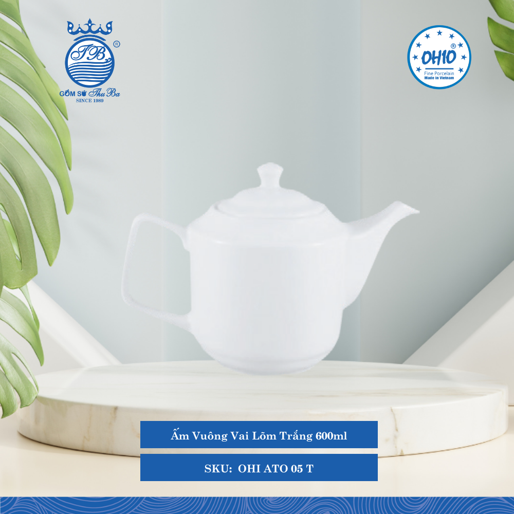 Ấm Vuông Vai Lõm A1 Trắng 600ml 6 Cái/Thùng Ohio Sứ OHI ATO 05 T