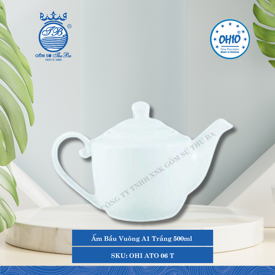 Ấm Bầu Vuông A1 Trắng 500ml 6 Cái/Thùng Ohio Sứ OHI ATO 06 T