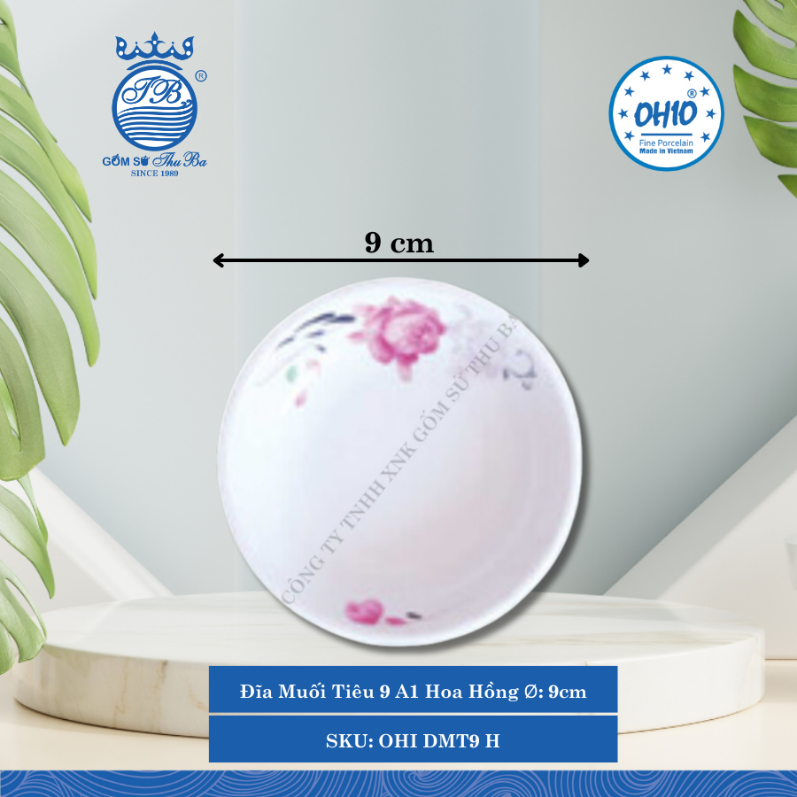 Đĩa Muối Tiêu 9 A1 Hoa Hồng Ø: 9cm 200 Cái/Thùng Ohio Sứ OHI DMT9 H