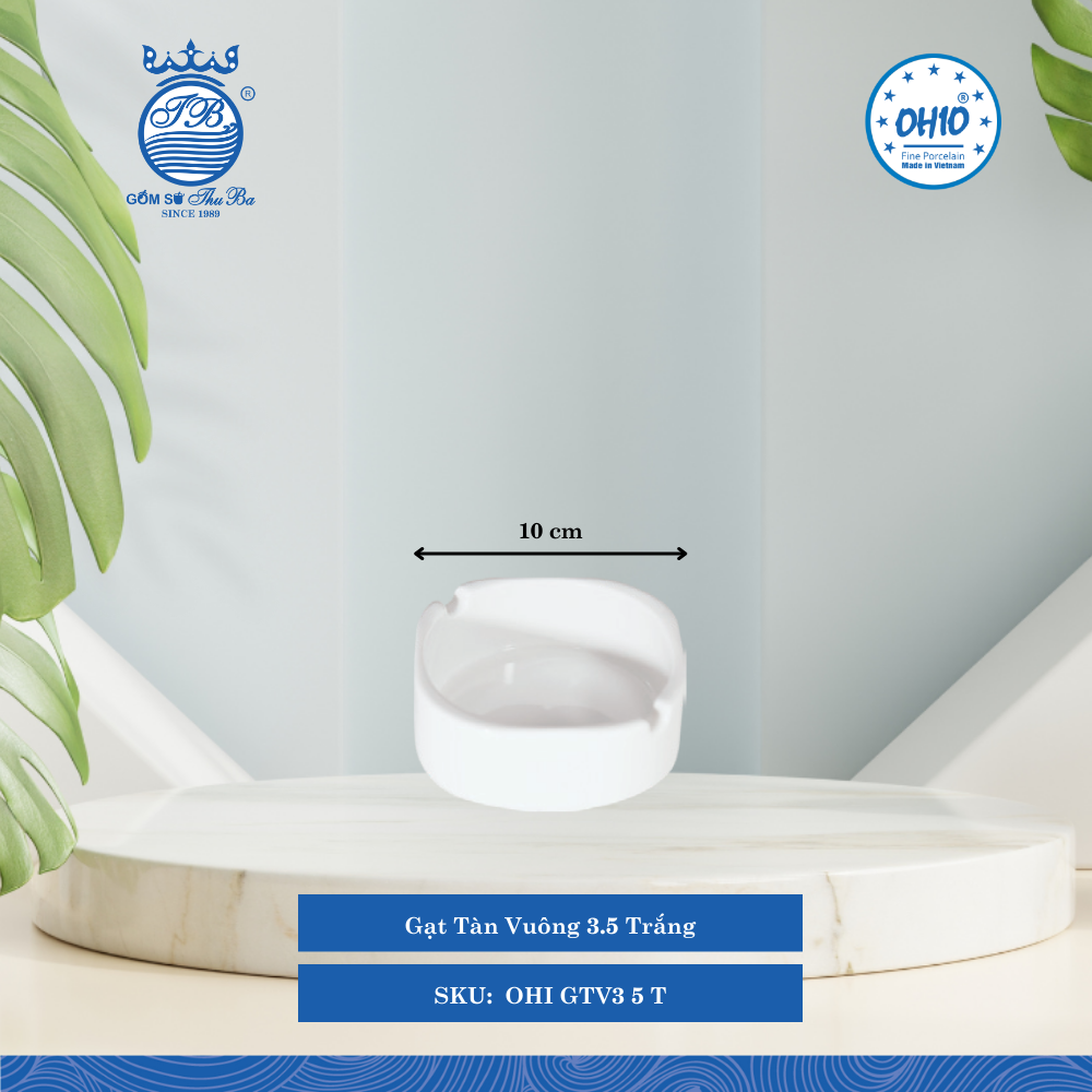 Gạt Tàn Vuông 3.5 A1 Trắng Dài: 10cm Rộng: 10cm 50 Cái/Thùng Ohio Sứ OHI GTV3 5 T