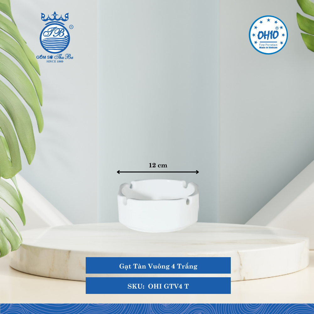 Gạt Tàn Vuông 4 A1 Trắng Dài: 12cm Rộng: 12cm 50 Cái/Thùng Ohio Sứ OHI GTV4 T