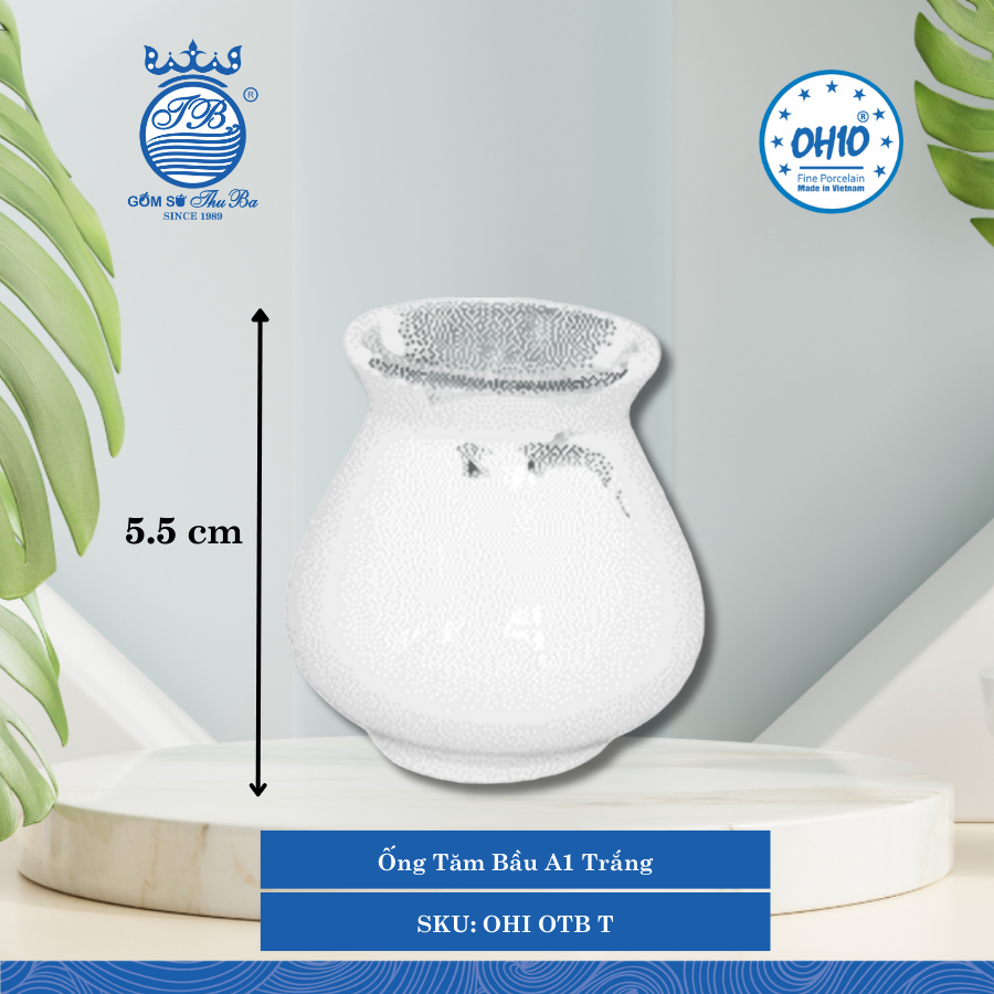 Ống Tăm Bầu A1 Trắng Cao: 5.5cm 100 Cái/Thùng Ohio Sứ OHI OTB T