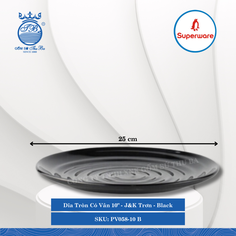 Dĩa Tròn Có Vân J&K Trơn Black (Nhiều Size) Superware Nhựa