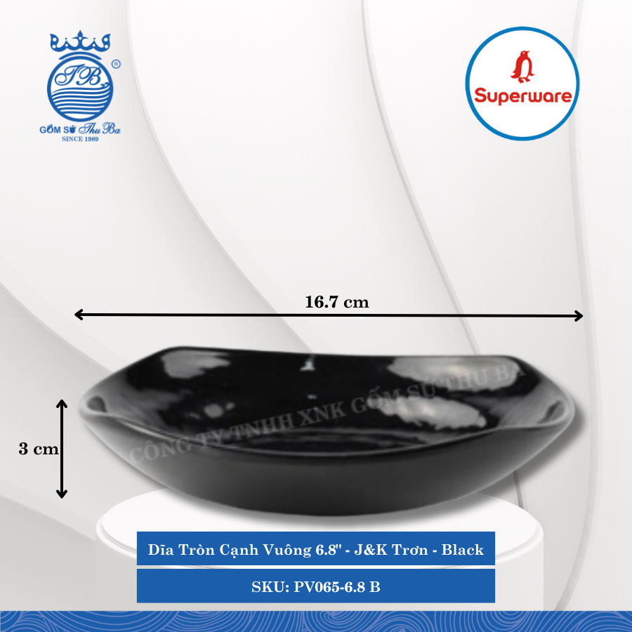 Dĩa Tròn Cạnh Vuông J&K Trơn Black (Nhiều Size) Superware Nhựa