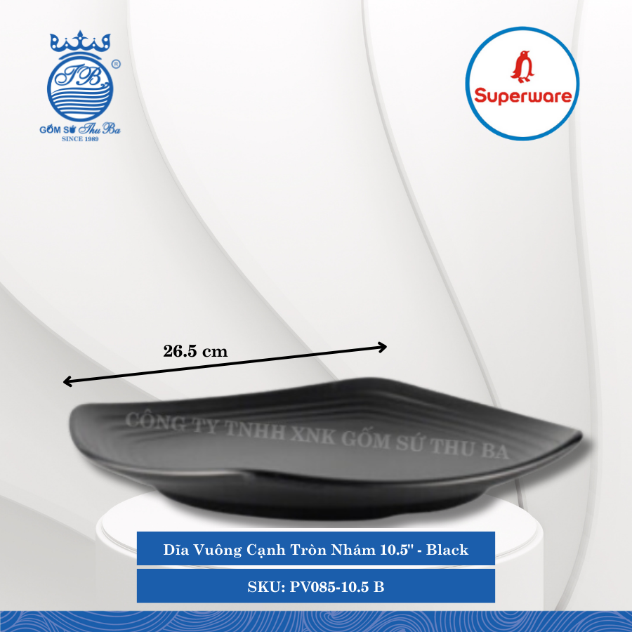 Dĩa Vuông Cạnh Tròn Nhám J&K Nhám Black (Nhiều Size) Superware Nhựa