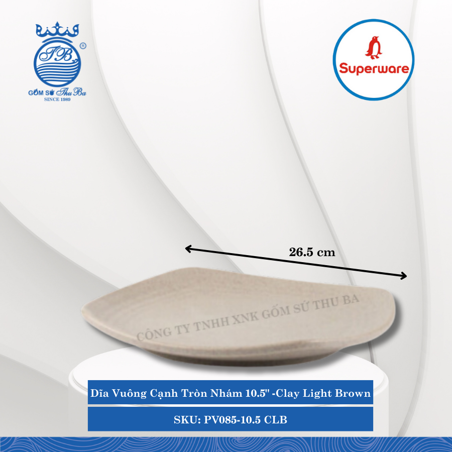 Dĩa Vuông Cạnh Tròn Nhám J&K Nhám Clay Light Brown (Nhiều Size) Superware Nhựa