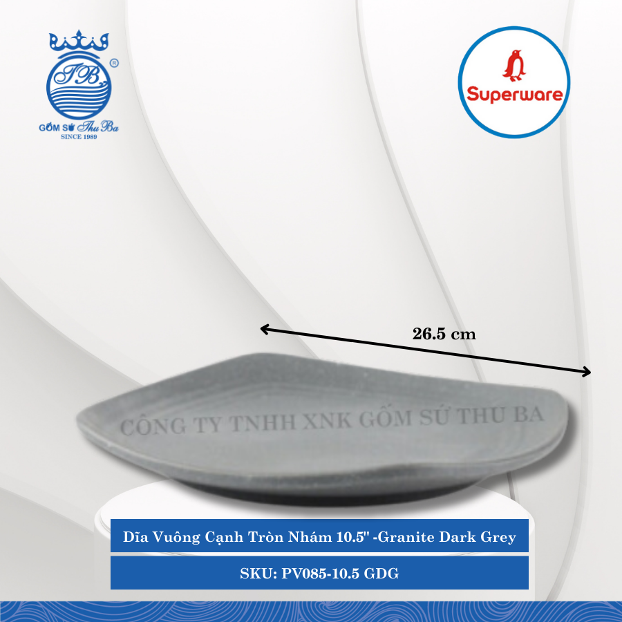 Dĩa Vuông Cạnh Tròn Nhám J&K Nhám Granite Dark Grey (Nhiều Size) Superware Nhựa