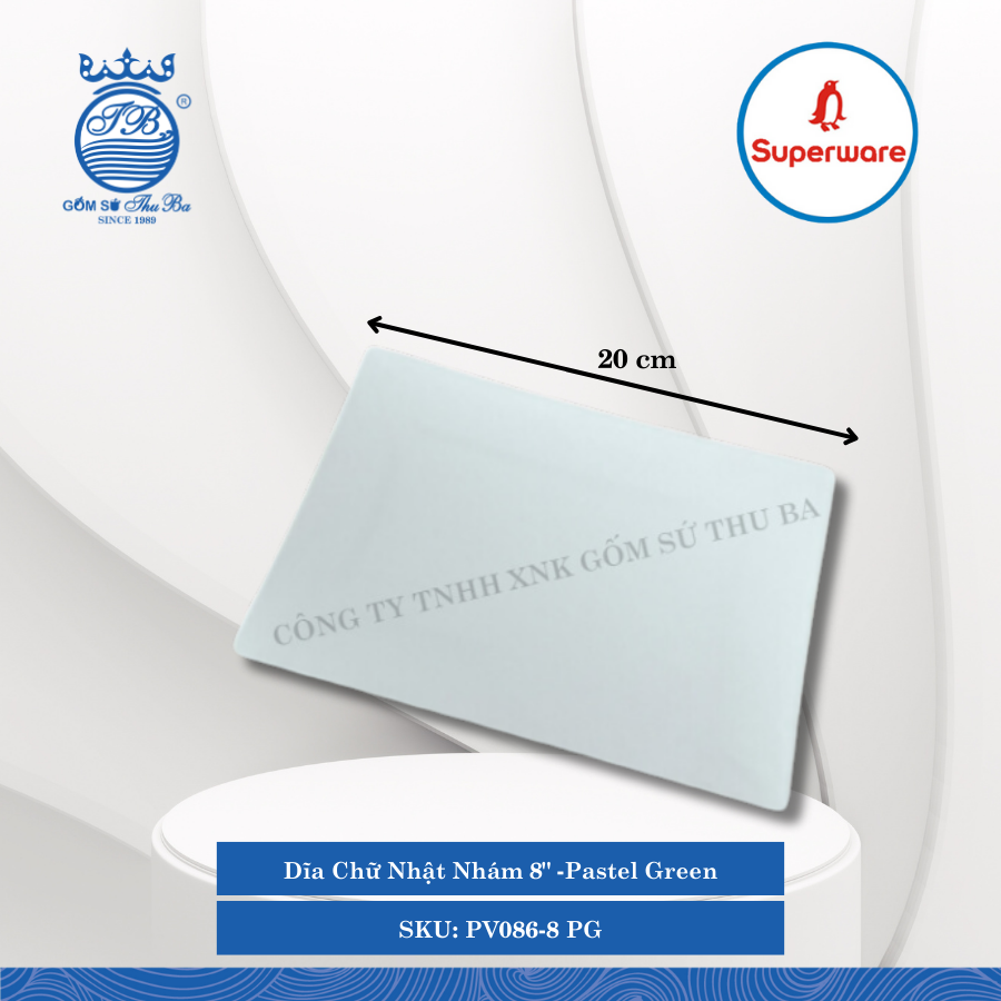 Dĩa Chữ Nhật Nhám J&K Nhám Pastel Green (Nhiều Size) Superware Nhựa