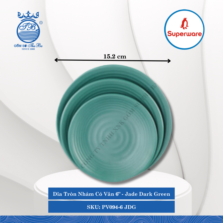 Dĩa Tròn Nhám Có Vân J&K Nhám Jade Dark Green (Nhiều Size) Superware Nhựa