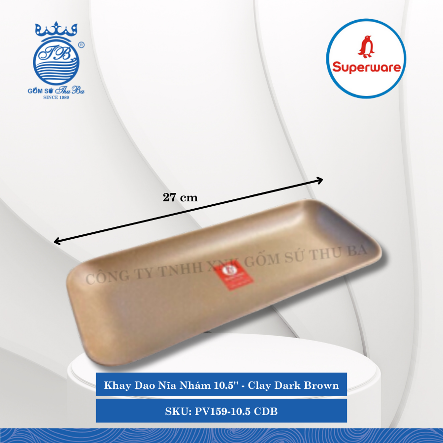 Khay Dao Nĩa Nhám 10.5'' J&K Nhám Clay Dark Brown (Nâu Đất Đậm) Dài: 27cm Rộng: 10.3cm Cao: 2.5cm Superware Nhựa PV159-10.5 CDB