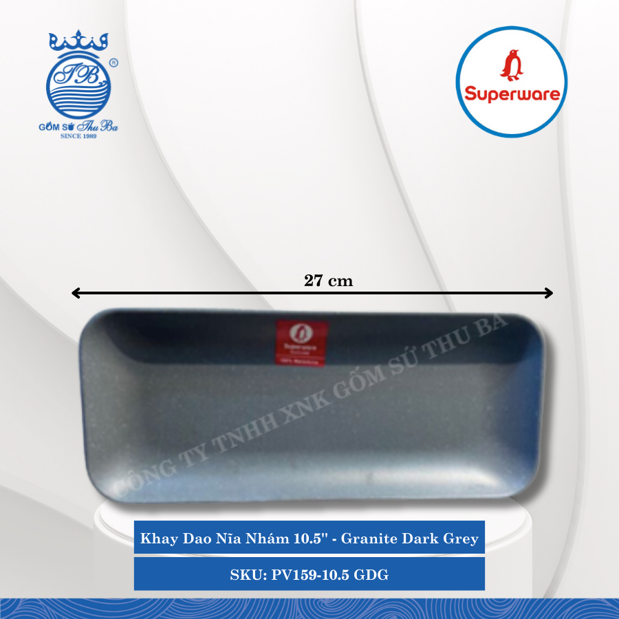 Khay Dao Nĩa Nhám 10.5'' J&K Nhám Granite Dark Grey (Xám Granite) Dài: 27cm Rộng: 10.3cm Cao: 2.5cm Superware Nhựa PV159-10.5 GDG