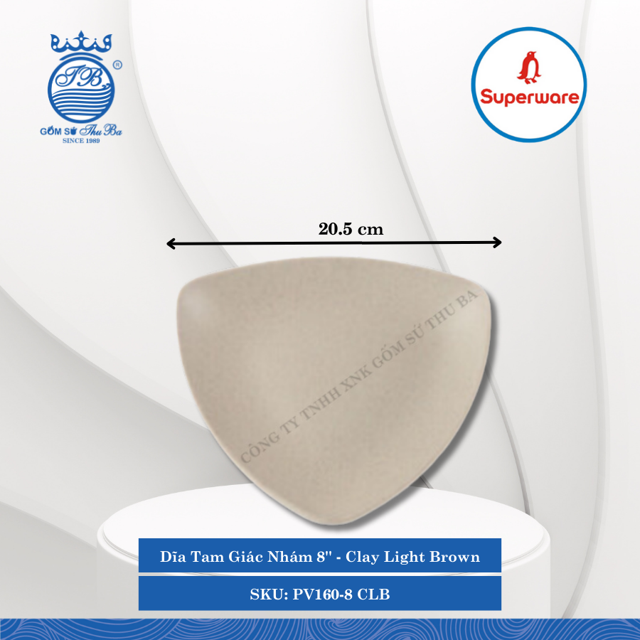 Dĩa Tam Giác Nhám 8'' J&K Nhám Clay Light Brown (Nâu Đất Nhạt) Dài: 20.5cm Rộng: 20.5cm Cao: 3.5cm Superware Nhựa PV160-8 CLB