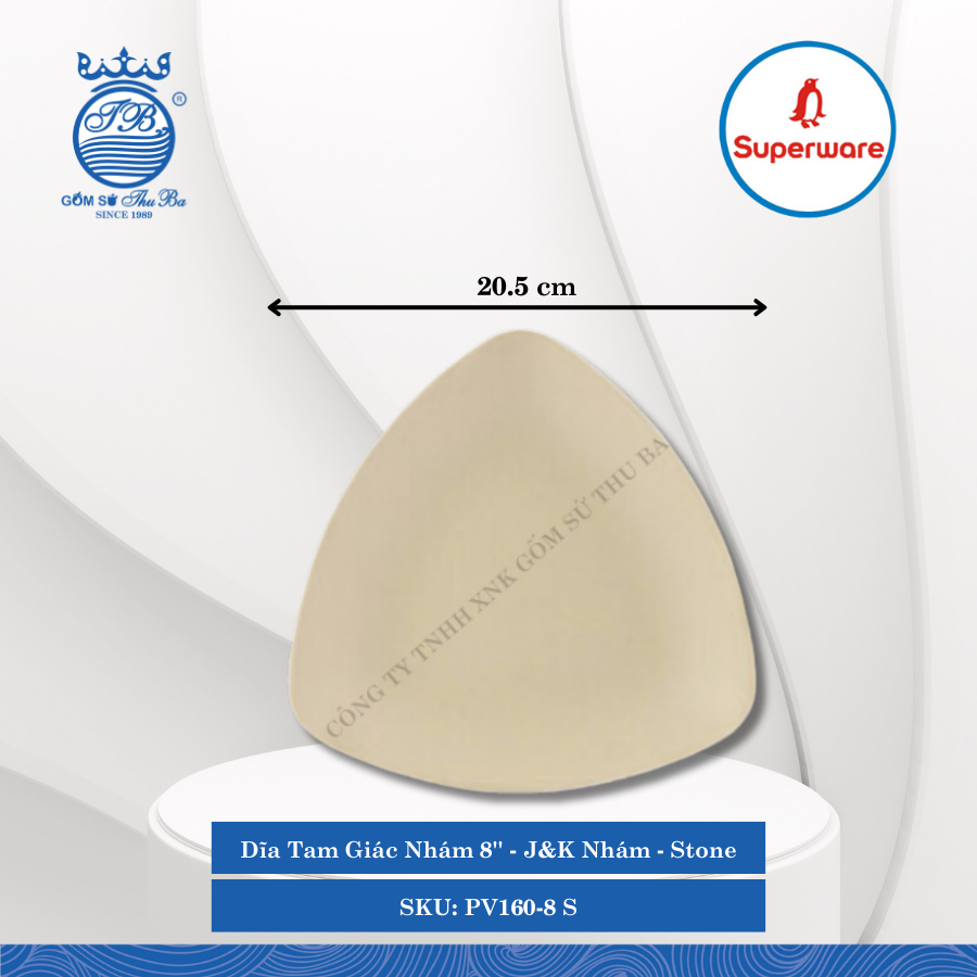 Dĩa Tam Giác Nhám 8'' J&K Nhám Stone (Nâu Đá) Dài: 20.5cm Rộng: 20.5cm Cao: 3.5cm Superware Nhựa PV160-8 S
