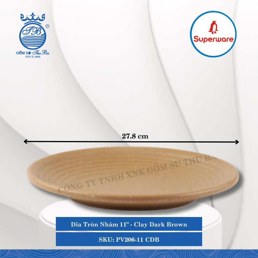 Dĩa Tròn Nhám Có Vân J&K Nhám Clay Dark Brown (Nhiều Size) Superware Nhựa