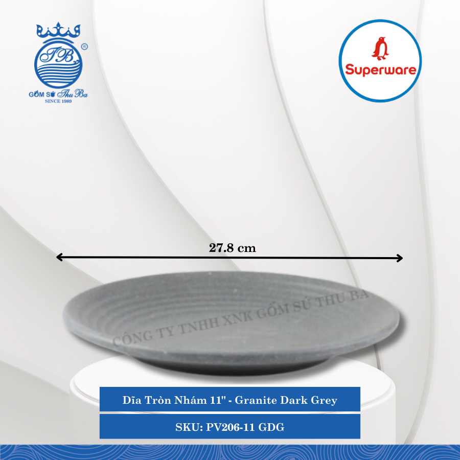 Dĩa Tròn Nhám J&K Nhám Granite Dark Grey (Nhiều Size) Superware Nhựa