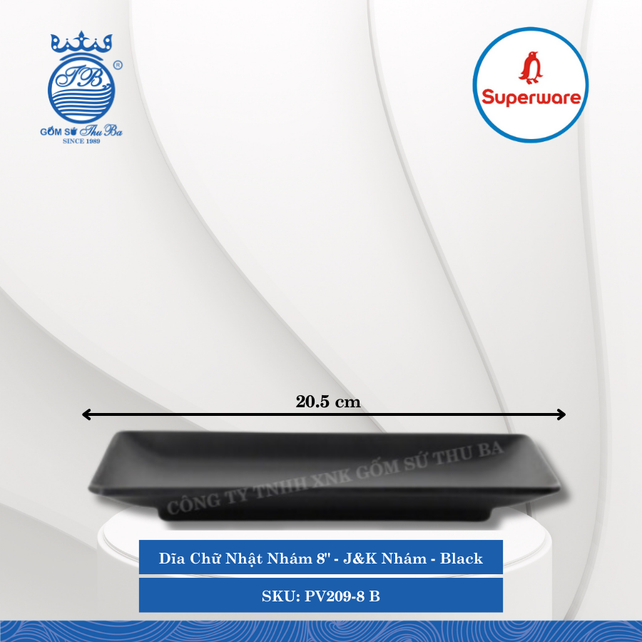 Dĩa Chữ Nhật Nhám J&K Nhám Đen (Nhiều Size) Superware Nhựa
